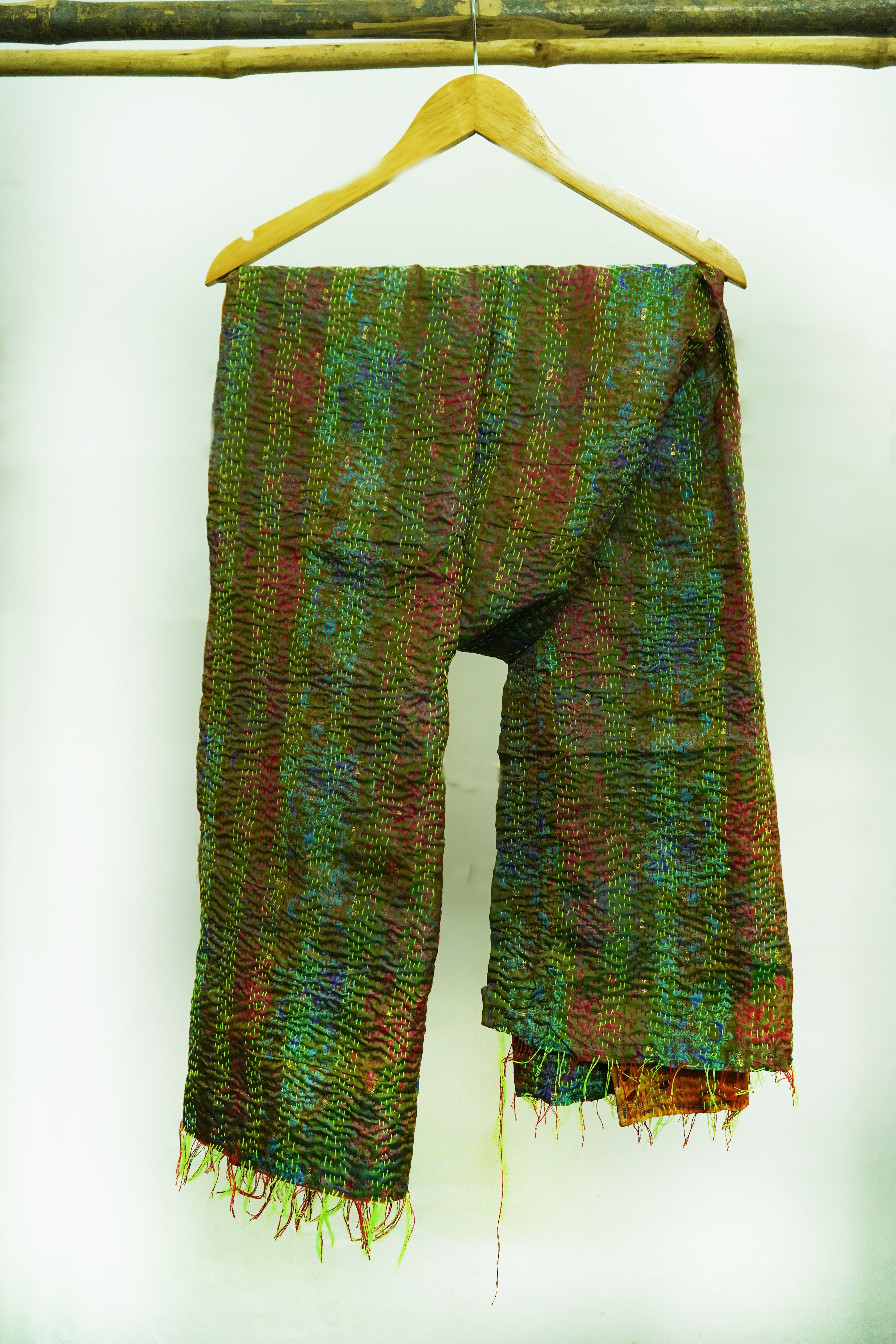 Reversible Handcrafted Kantha Work Silk Dupatta