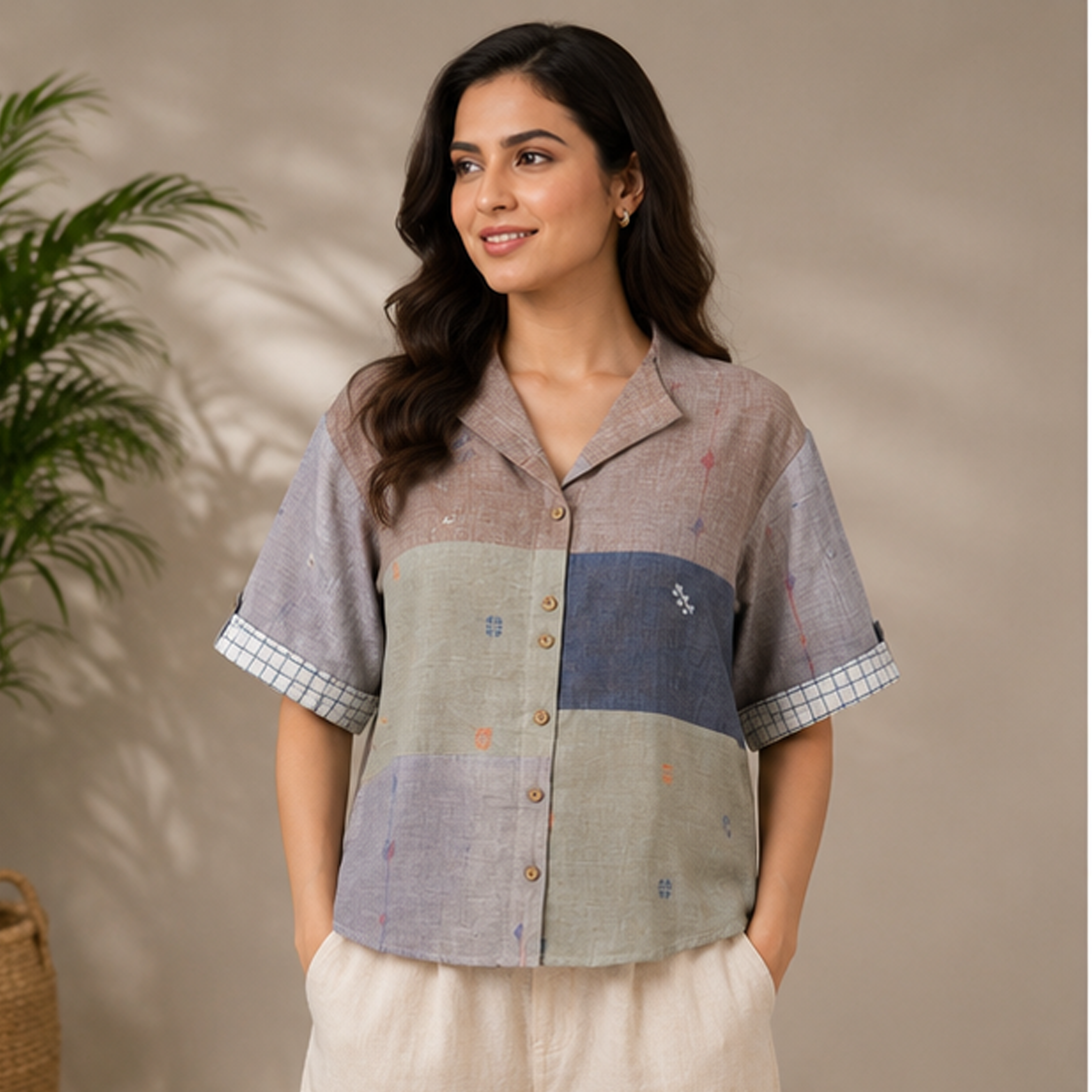 Women's Jamdani Cotton Color Block Jacket