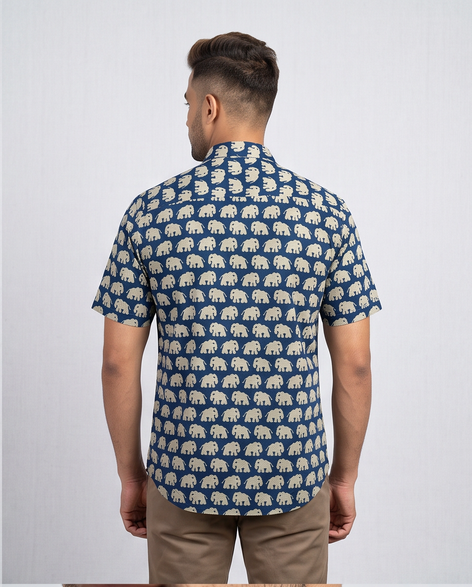 Men's Pure Cotton Elephant Print Shirt