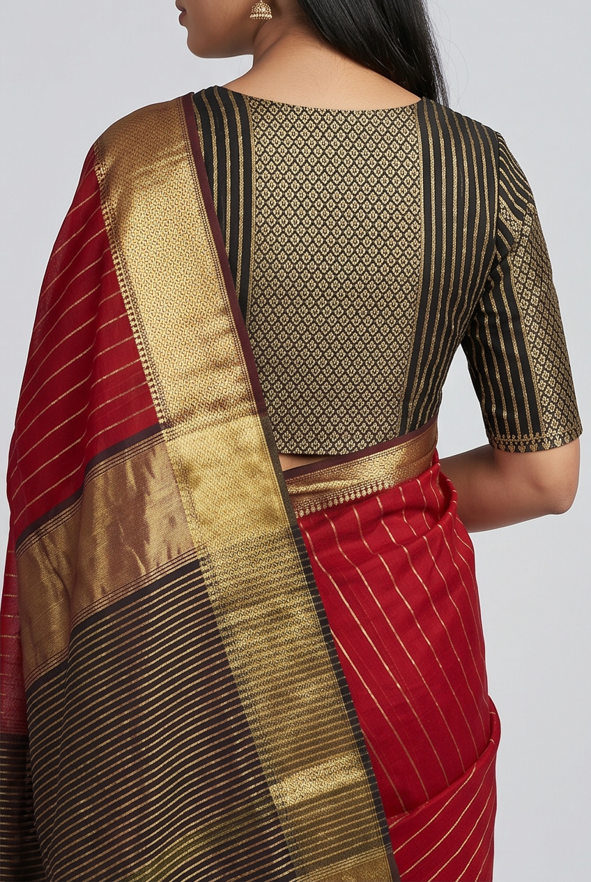 Maheshwari Cotton Silk Diamond Boota Stripe Saree