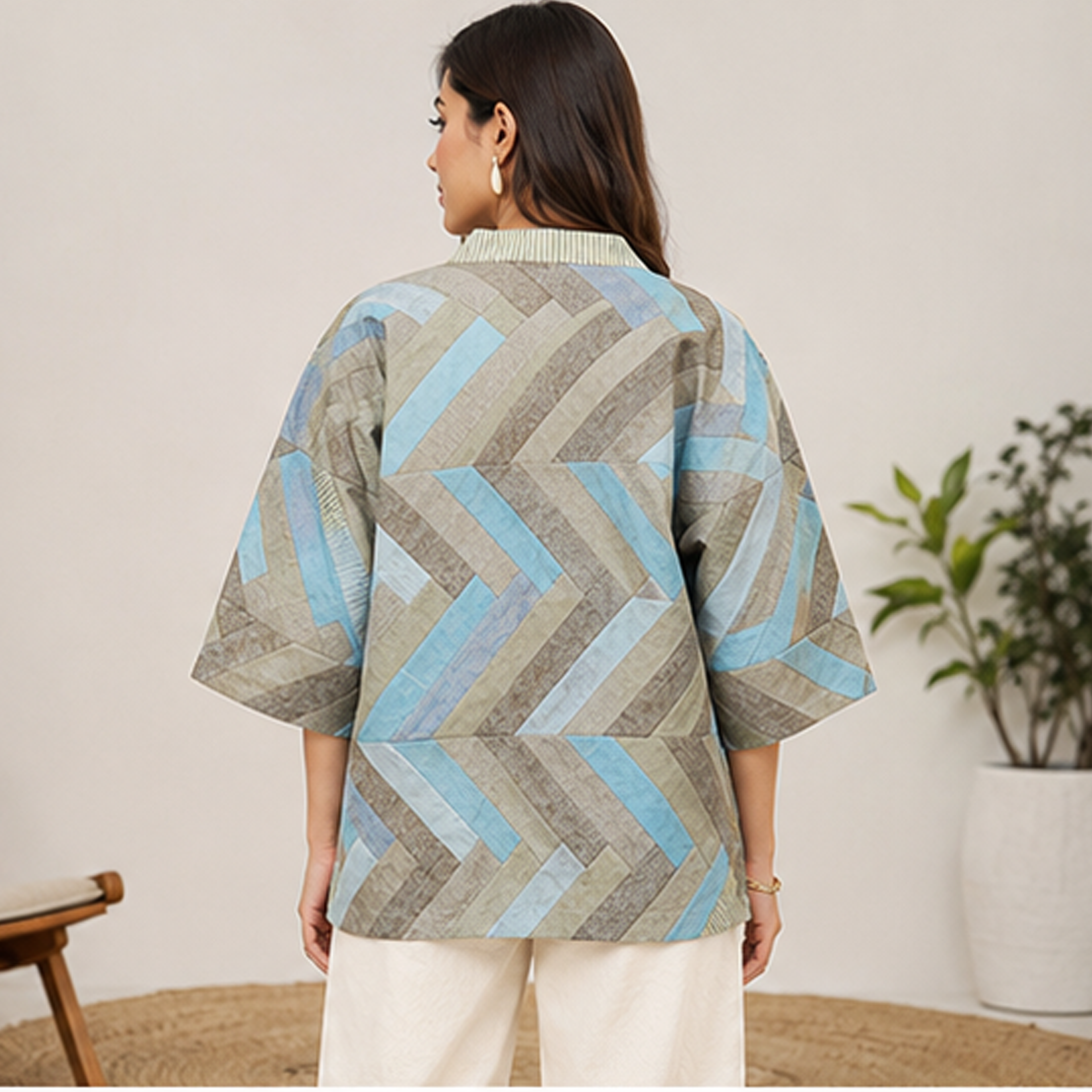 Khadi Cotton Patchwork Kimono Jacket for Women