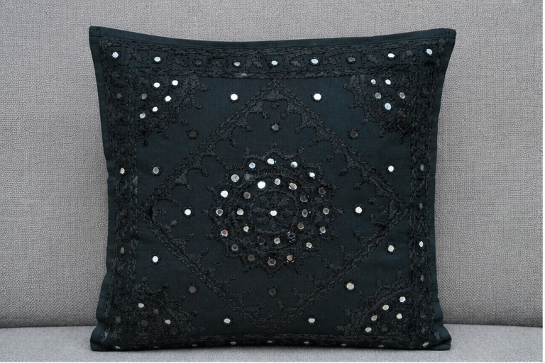 Black Mirror Embroidered Cushion Cover ( Pack of 1 )