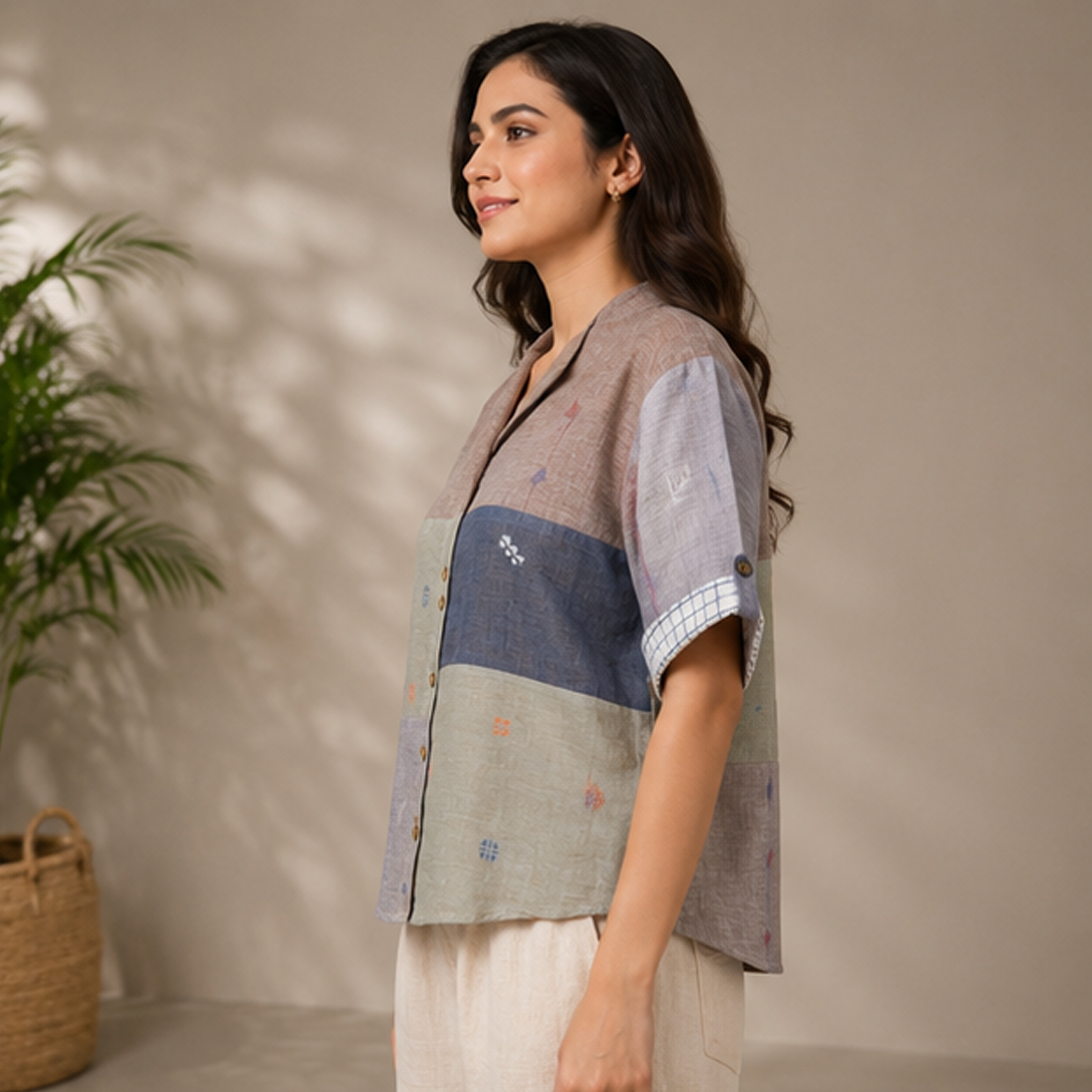 Women's Jamdani Cotton Color Block Jacket