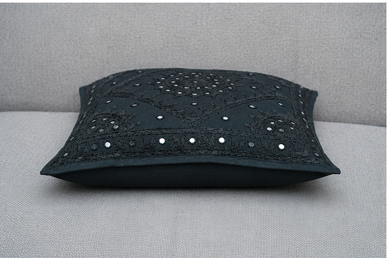 Black Mirror Embroidered Cushion Cover ( Pack of 1 )