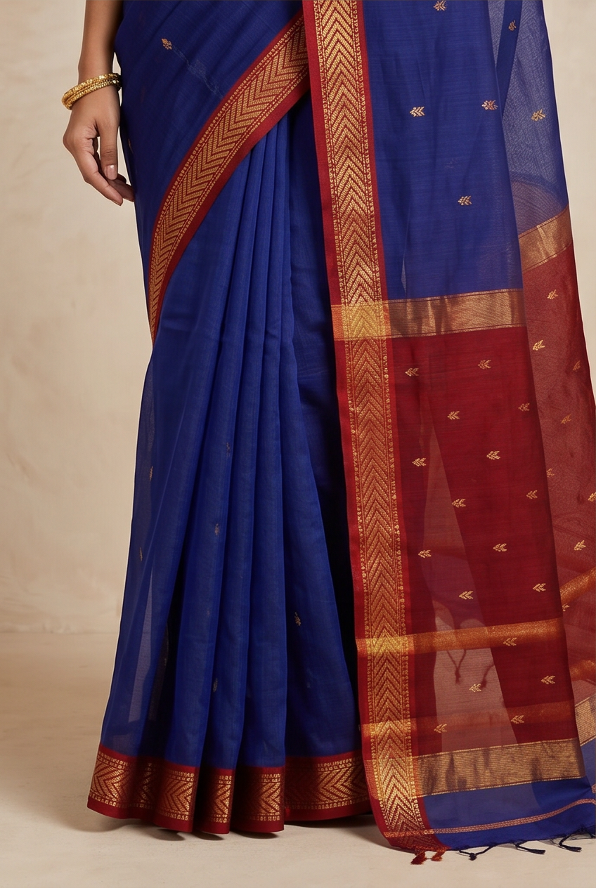 Maheshwari Cotton Silk Star Booti Saree