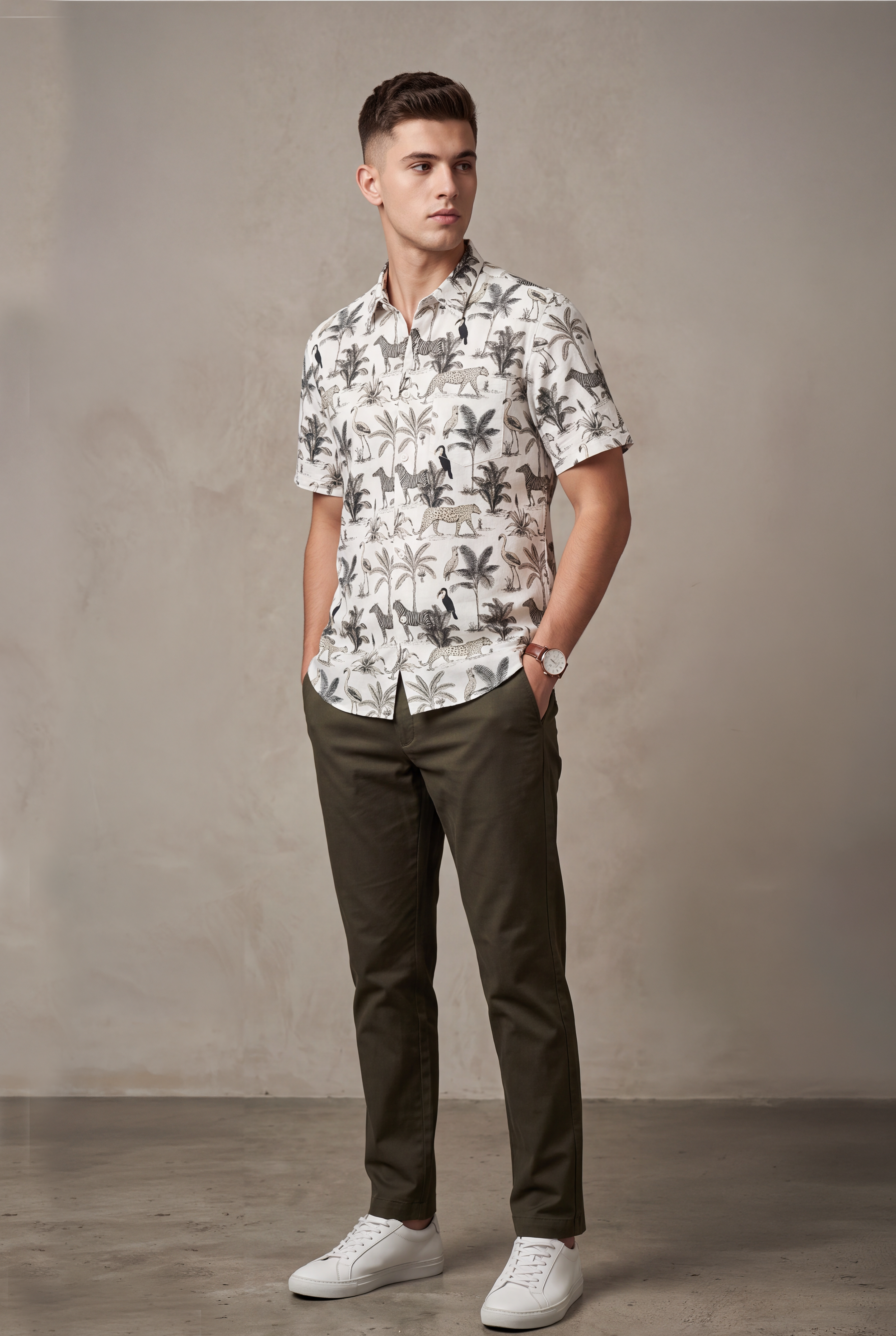 Mix Cotton Jungle Printed Men’s Shirt