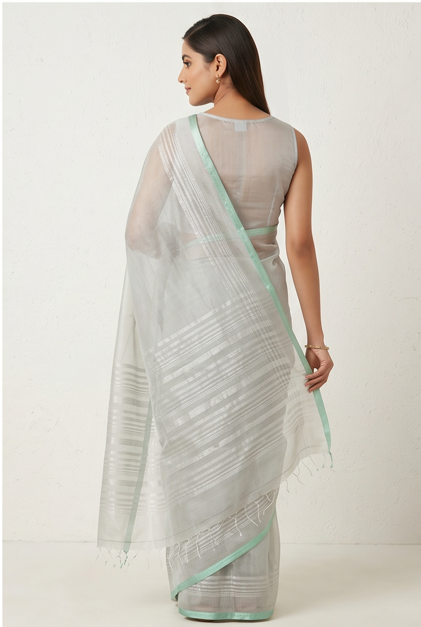 Maheshwari Cotton Silk Silver Tissue Saree