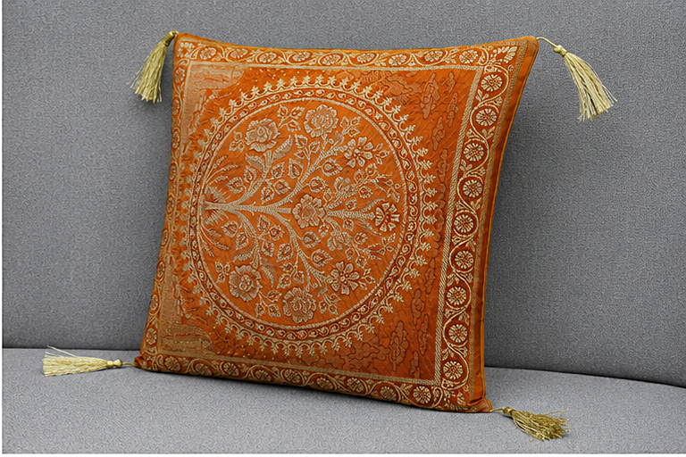 Banarasi Silk Cushion Cover with Tassels