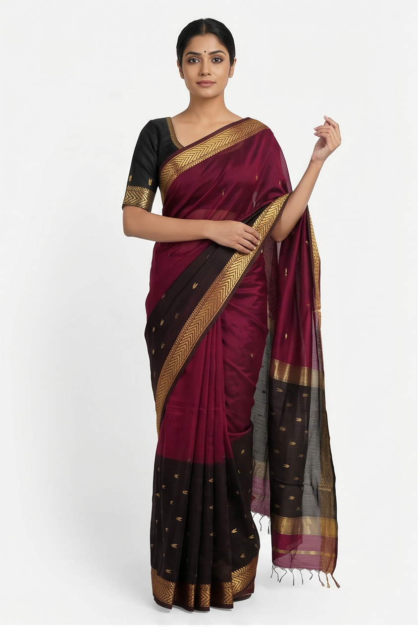 Maheshwari Cotton Silk Star Booti Saree