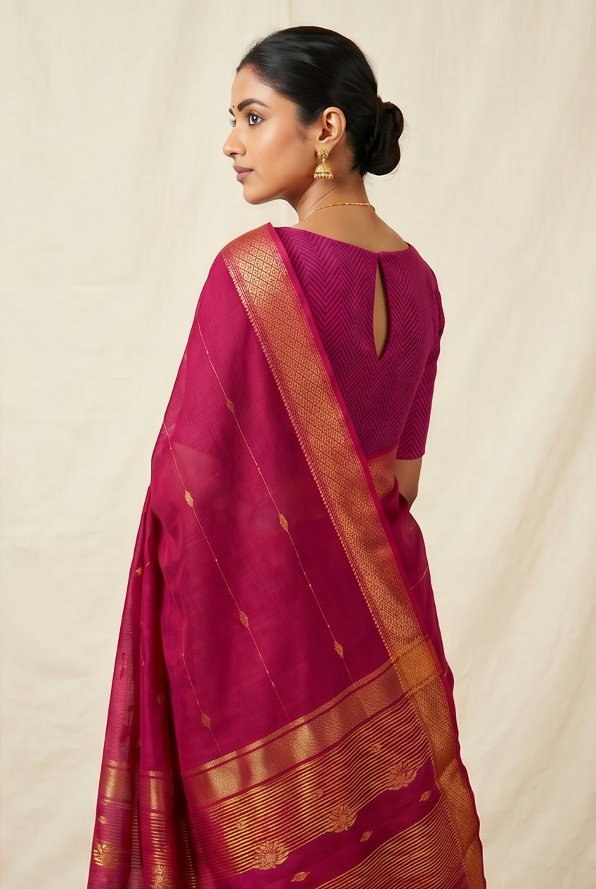 Maheshwari Cotton Silk Jari Line Boota Saree