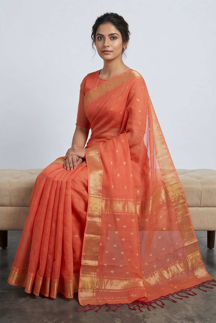 Maheshwari Cotton Silk Nakkhi Border Booti Saree