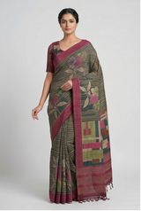 Pure Kosa Silk Saree with Hand Kantha Work