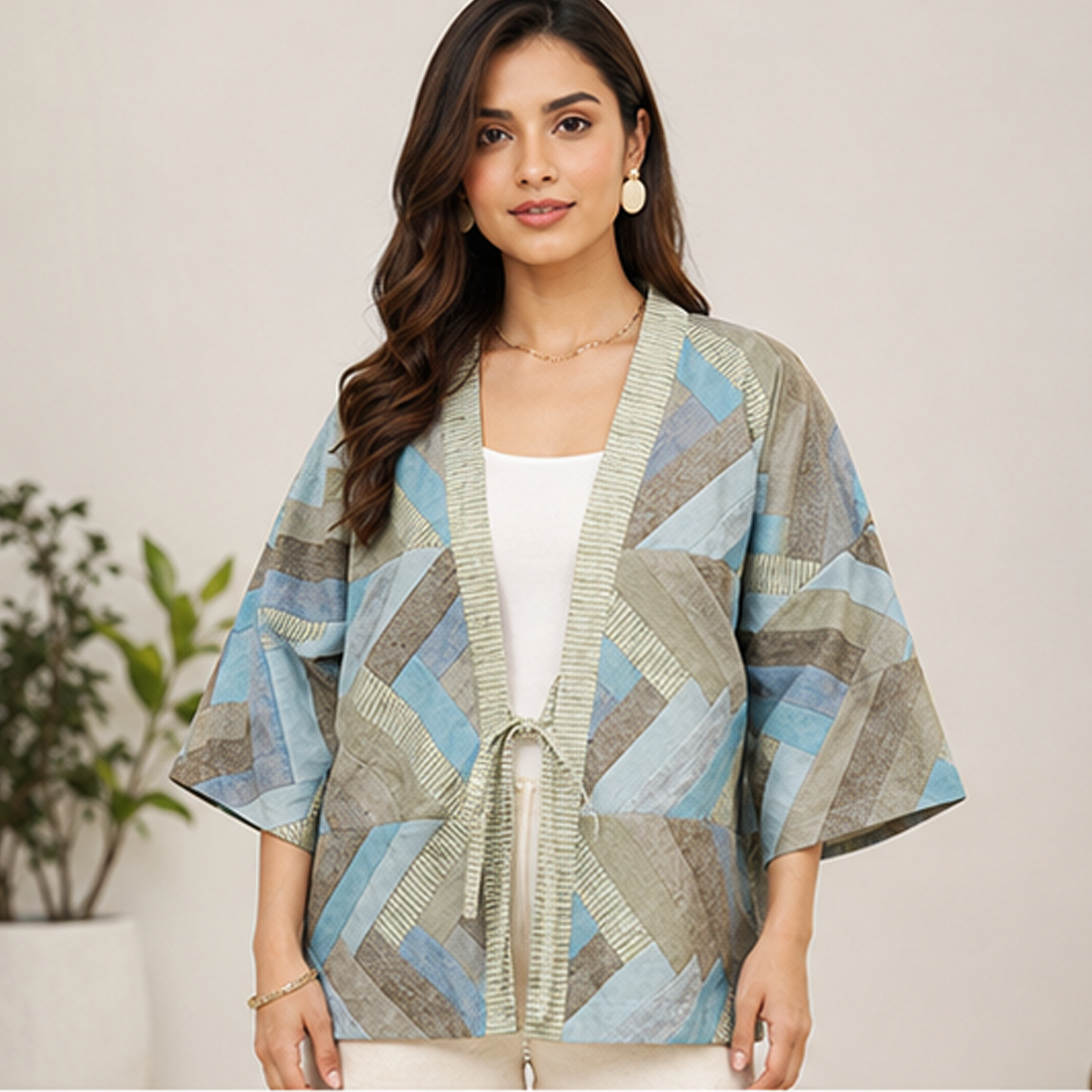 Khadi Cotton Patchwork Kimono Jacket for Women