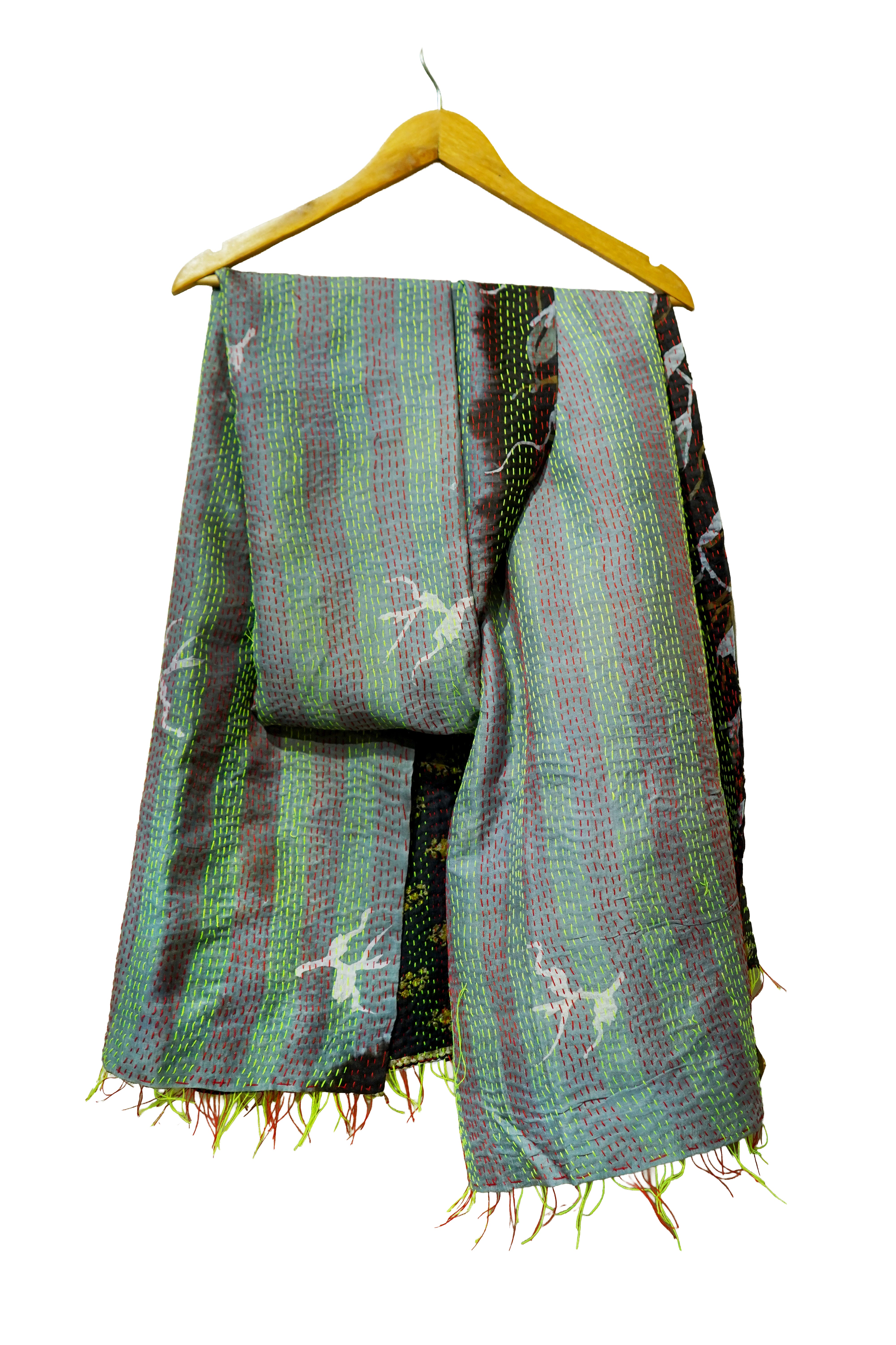 Reversible Handcrafted Silk Kantha Dupatta