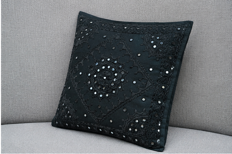 Black Mirror Embroidered Cushion Cover ( Pack of 1 )