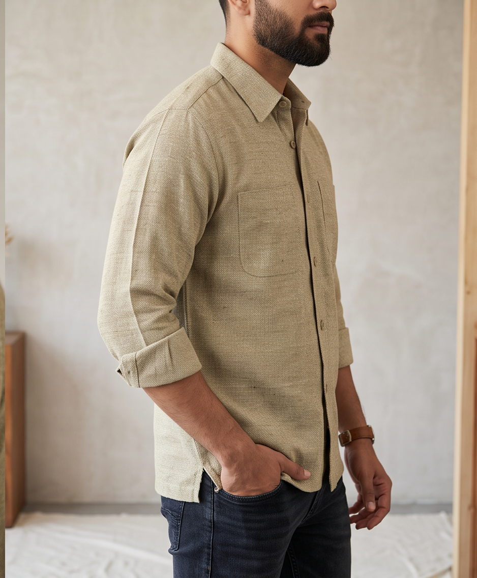 Men'sDindoriCotton Khadi Double Pocket Regular Fit Shirt
