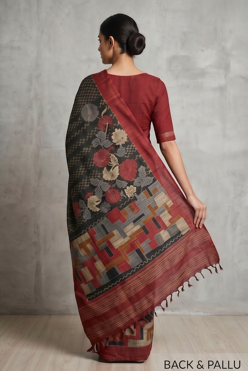 Pure Kosa Silk Saree with Hand Kantha Work