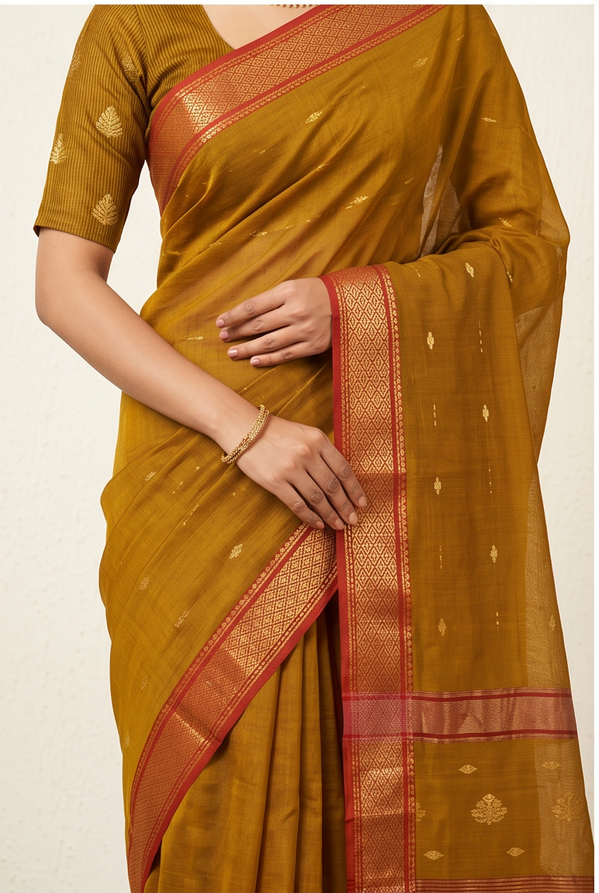 Maheshwari Cotton Silk Jari Line Boota Saree