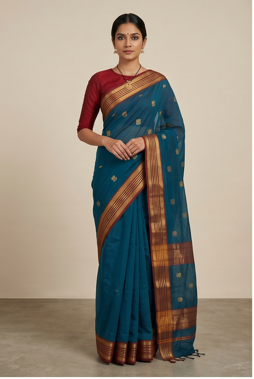 Maheshwari Cotton Silk Lotus Boota Saree