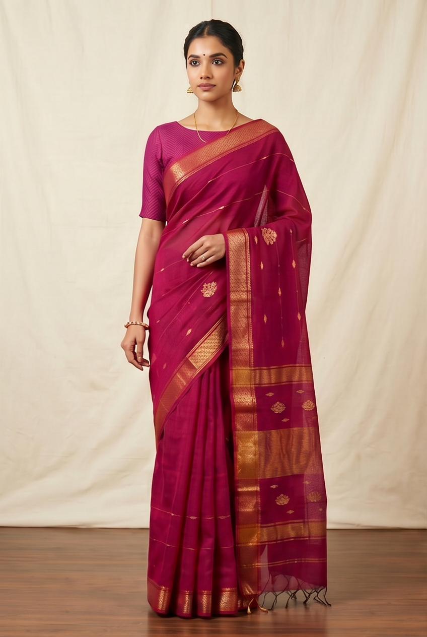 Maheshwari Cotton Silk Jari Line Boota Saree