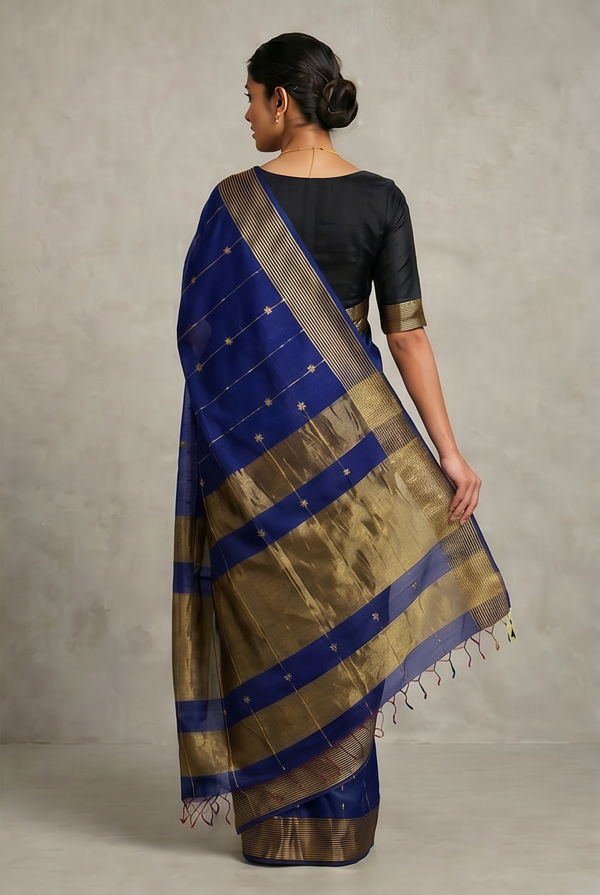 Maheshwari Cotton Silk Star Booti Tissue Saree