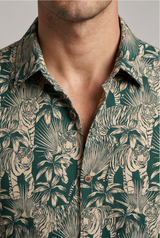 Men's Tropical Tiger Print Cotton Blend Half Sleeve Shirt