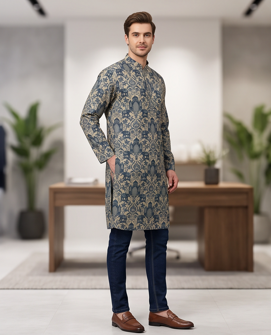 Premium Bamboo Silk Printed Kurta