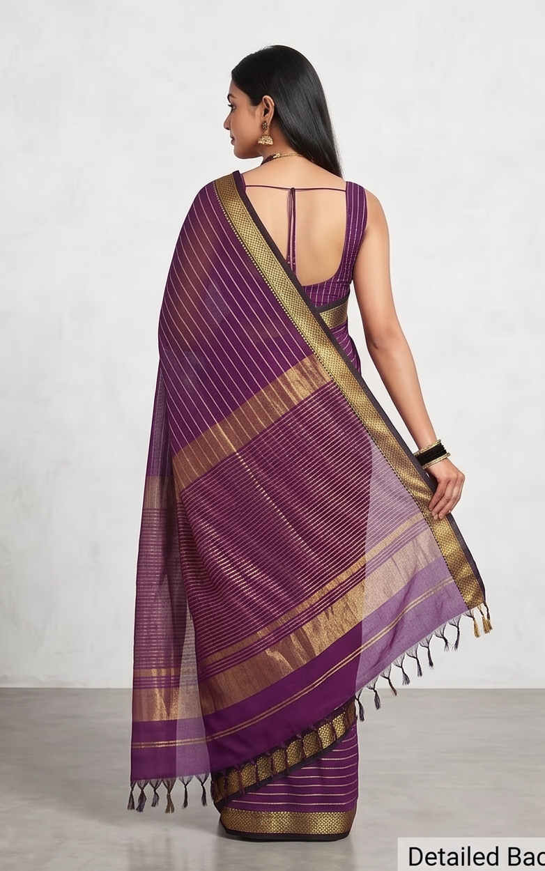 Maheshwari Cotton Silk Chatai Border Stripes Saree