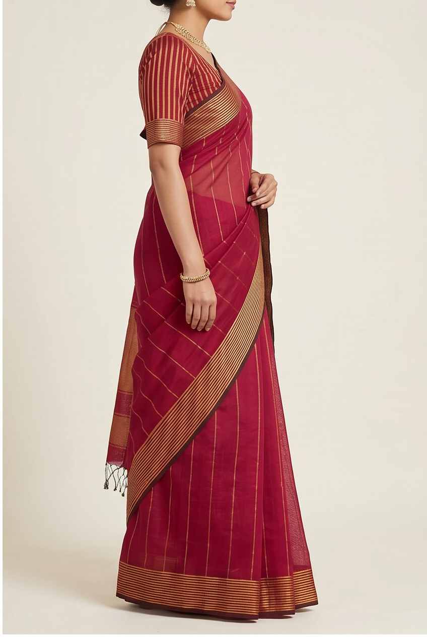 Maheshwari Cotton Silk Star Booti Tissue Saree