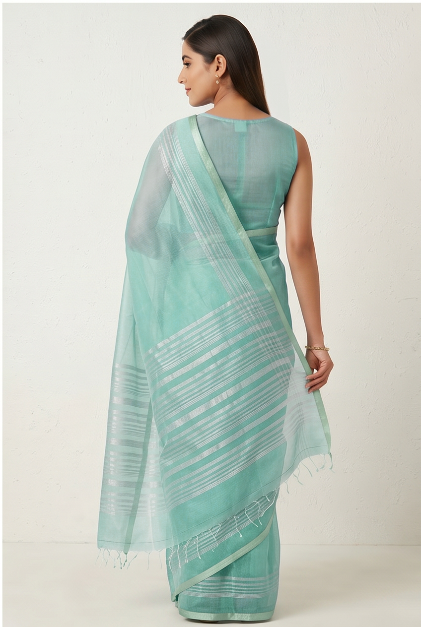 Maheshwari Cotton Silk Silver Tissue Saree