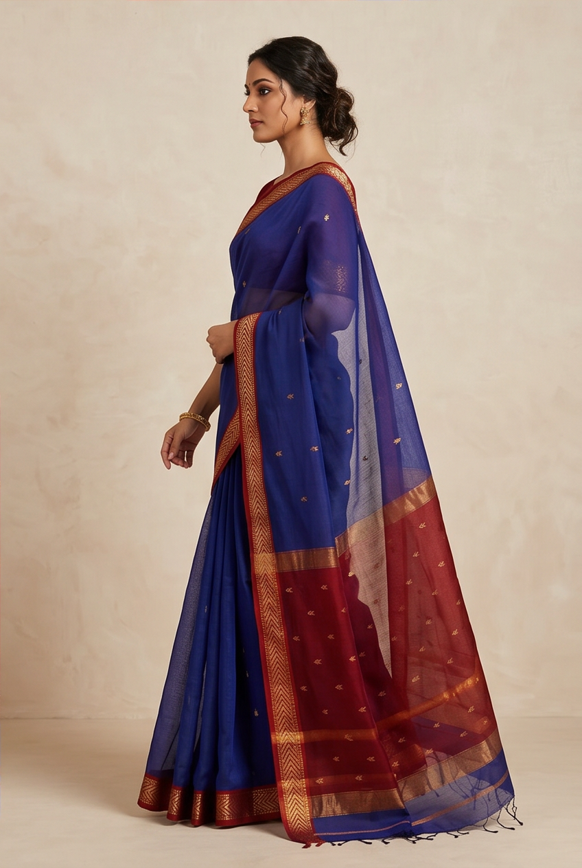 Maheshwari Cotton Silk Star Booti Saree