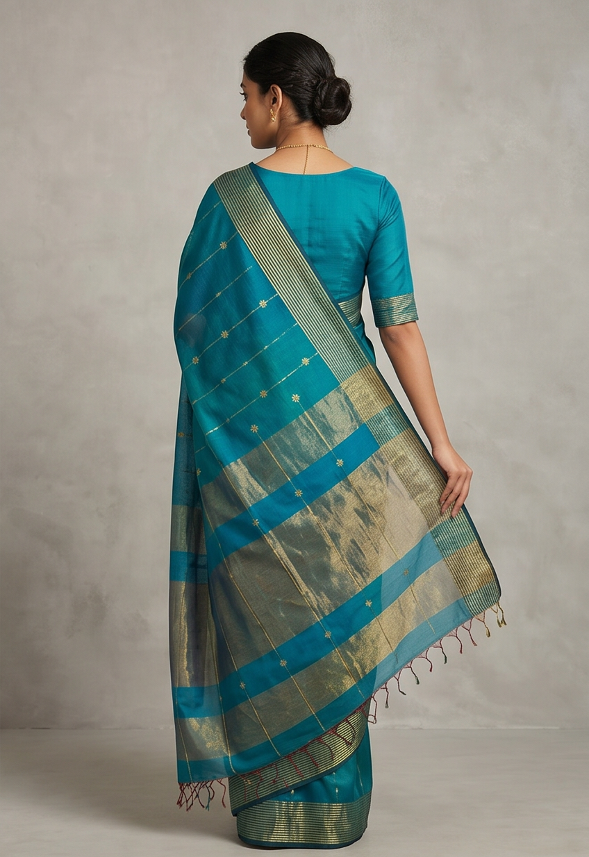 Maheshwari Cotton Silk Star Booti Tissue Saree