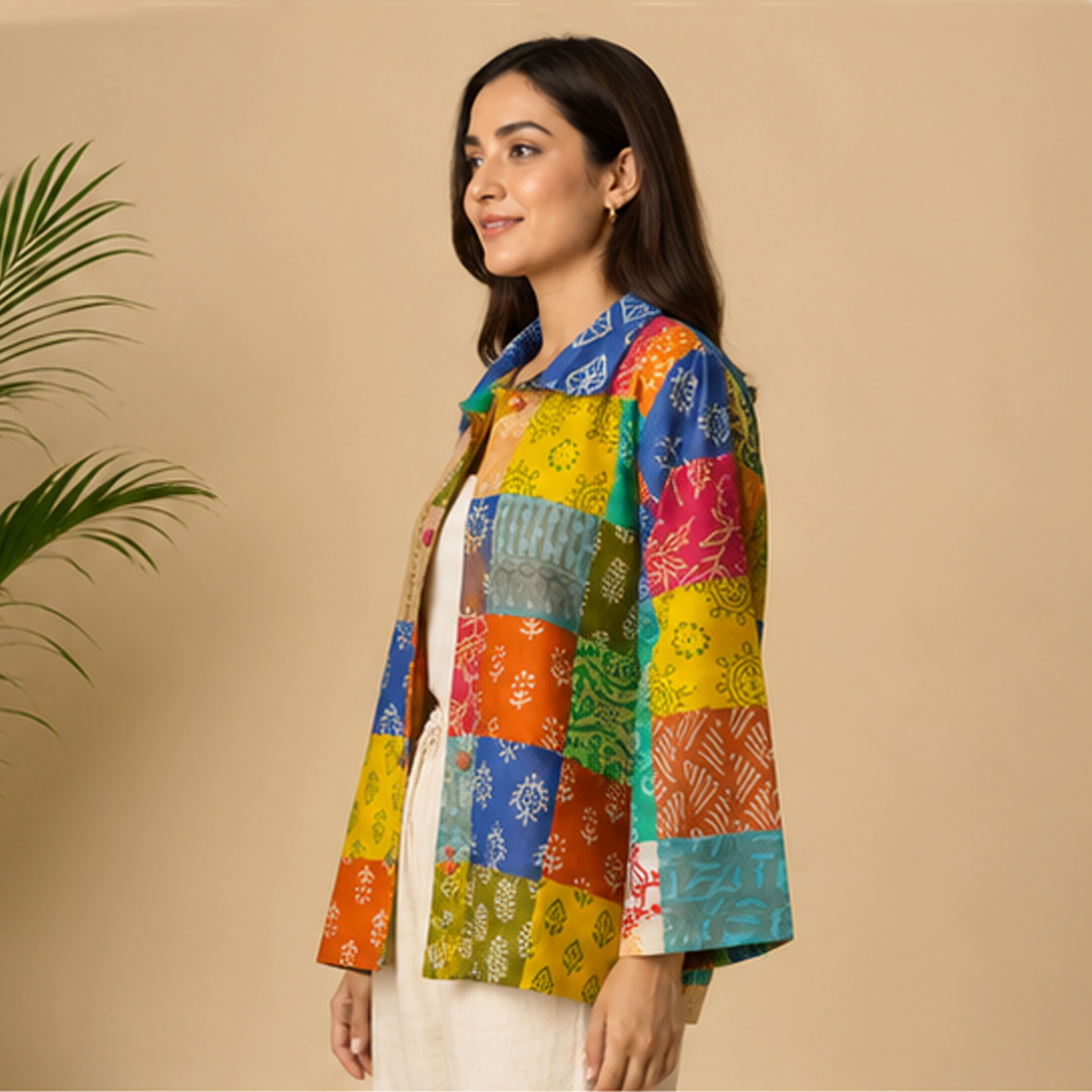 Women's Chanderi Printed Patchwork Jacket