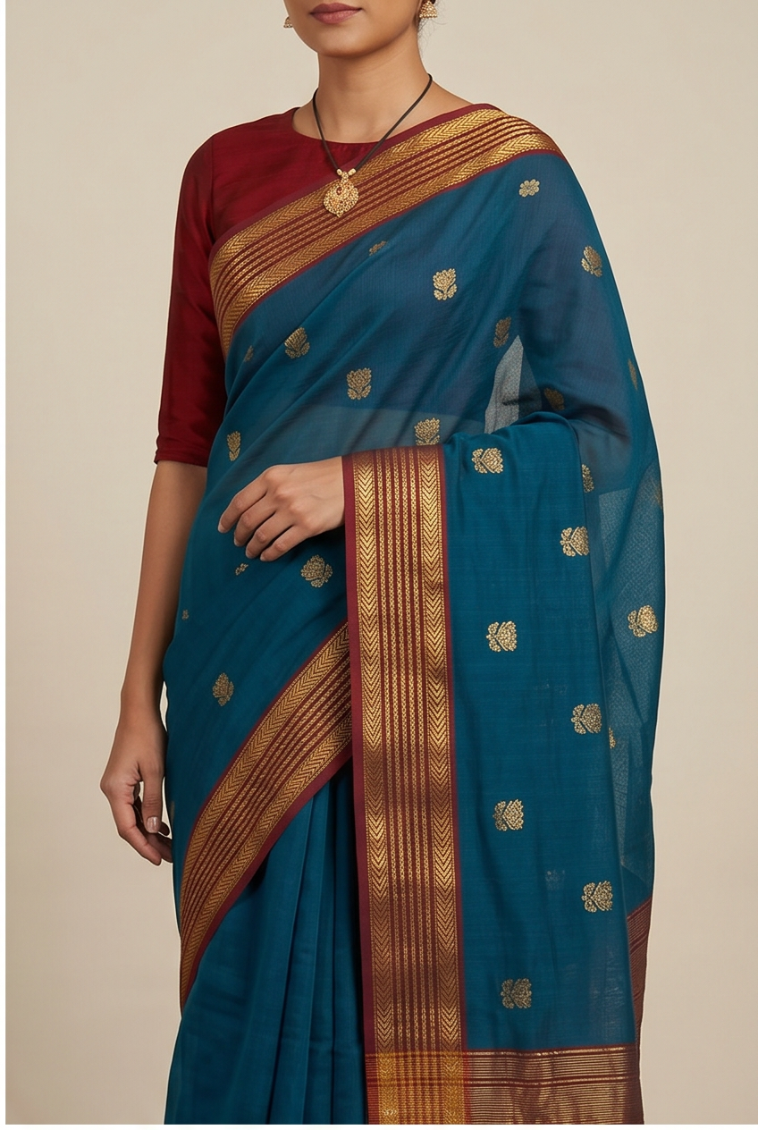 Maheshwari Cotton Silk Lotus Boota Saree