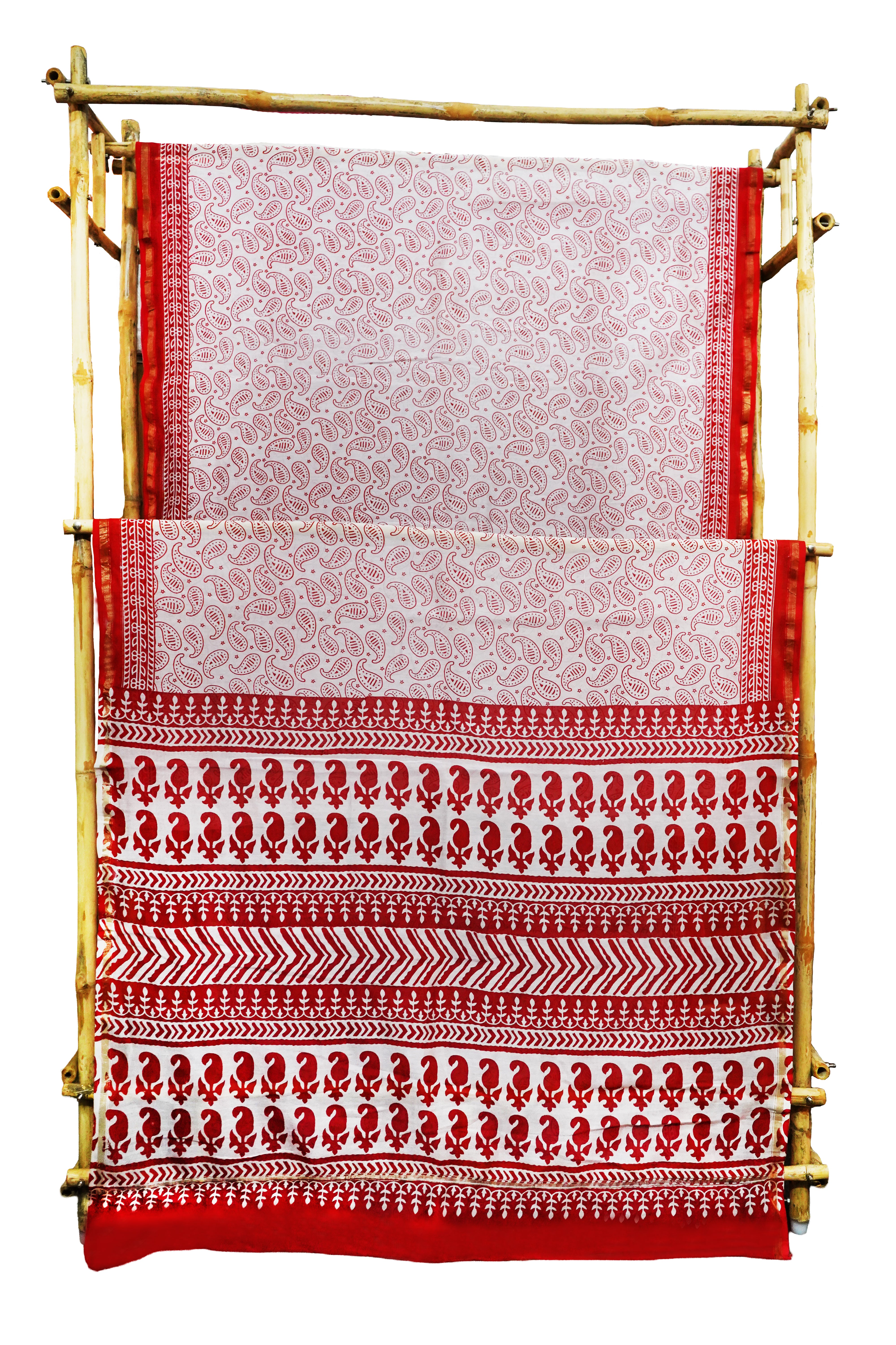 Chanderi Cotton Silk Red & White Batik Print Saree