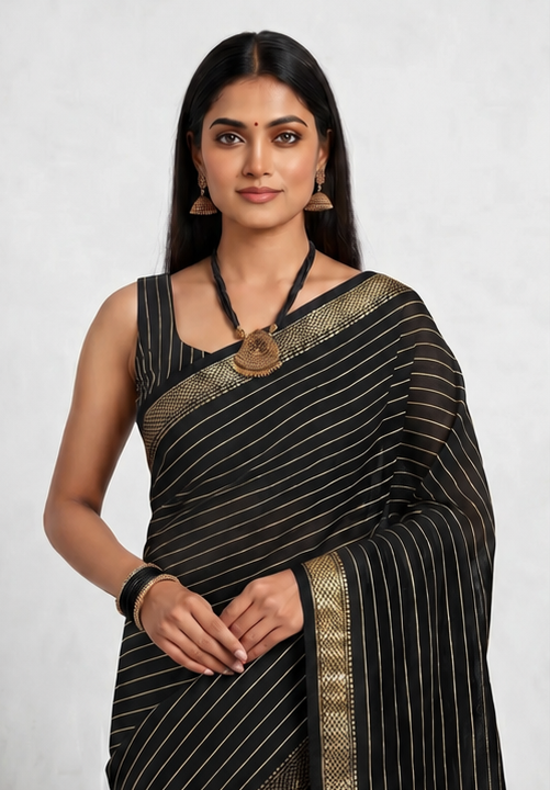 Maheshwari Cotton Silk Chatai Border Stripes Saree