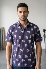 Men's Pure Cotton Elephant Print Shirt