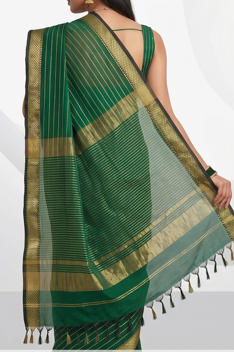 Maheshwari Cotton Silk Chatai Border Stripes Saree