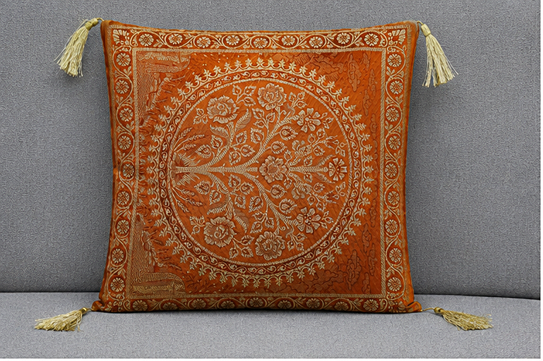Banarasi Silk Cushion Cover with Tassels