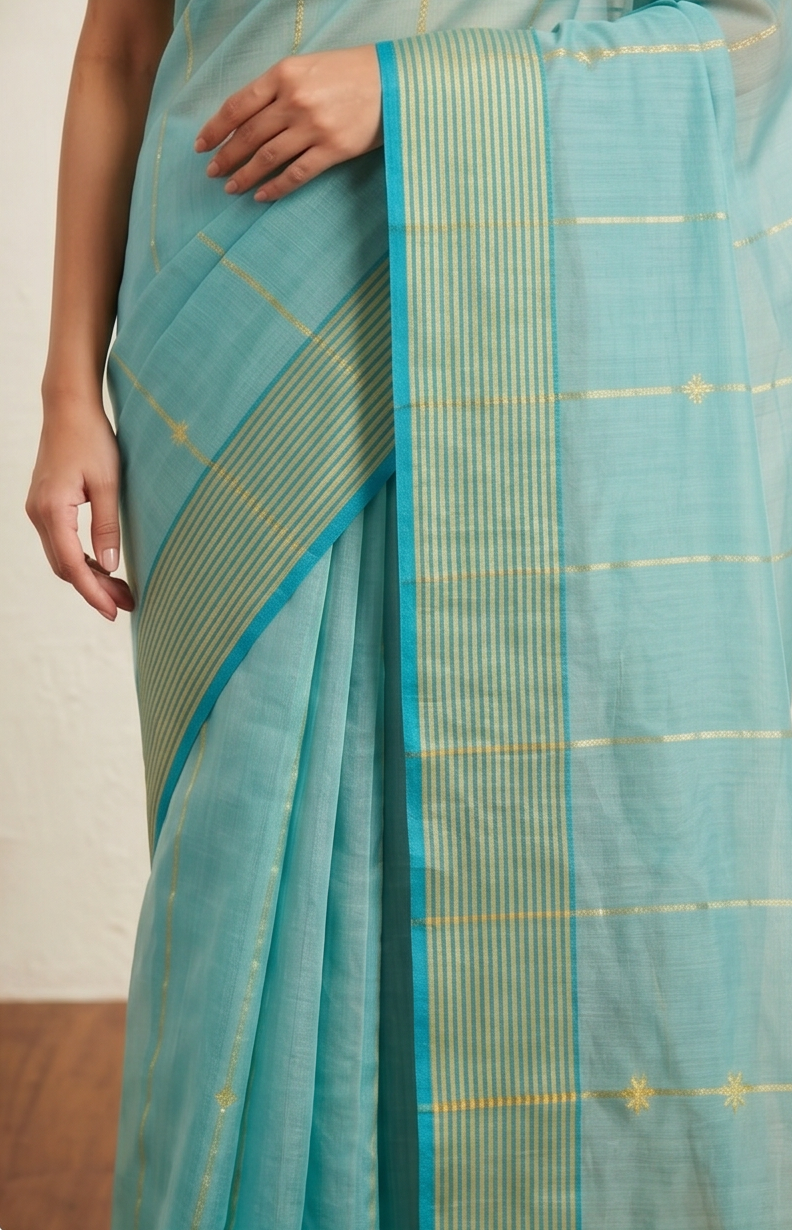 Maheshwari Cotton Silk Star Booti Tissue Saree