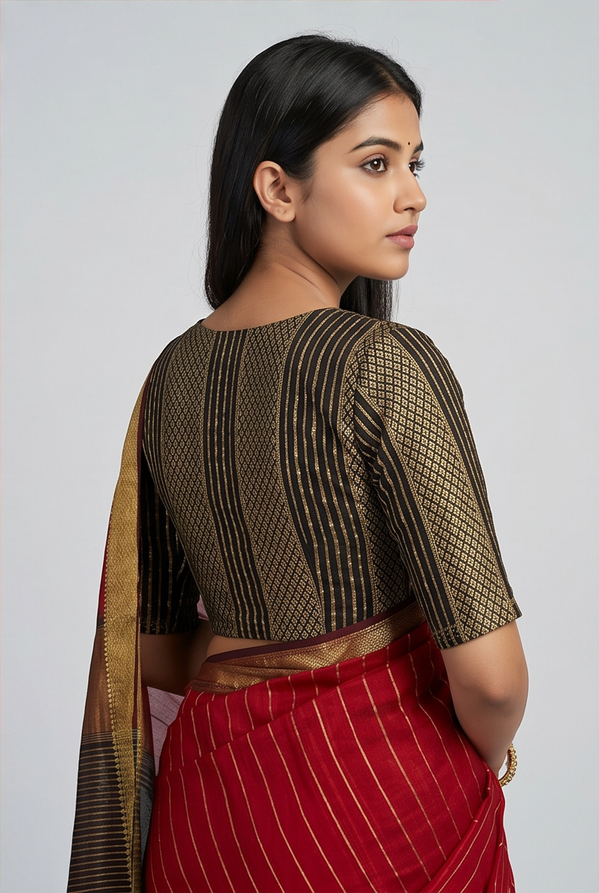 Maheshwari Cotton Silk Diamond Boota Stripe Saree