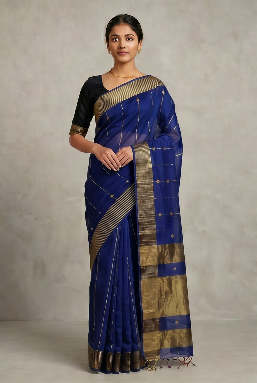 Maheshwari Cotton Silk Star Booti Tissue Saree