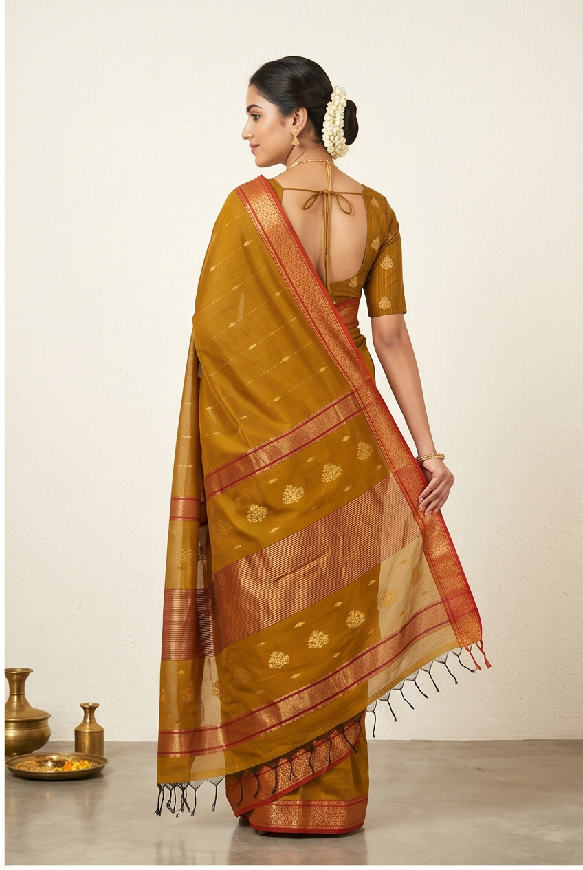Maheshwari Cotton Silk Jari Line Boota Saree