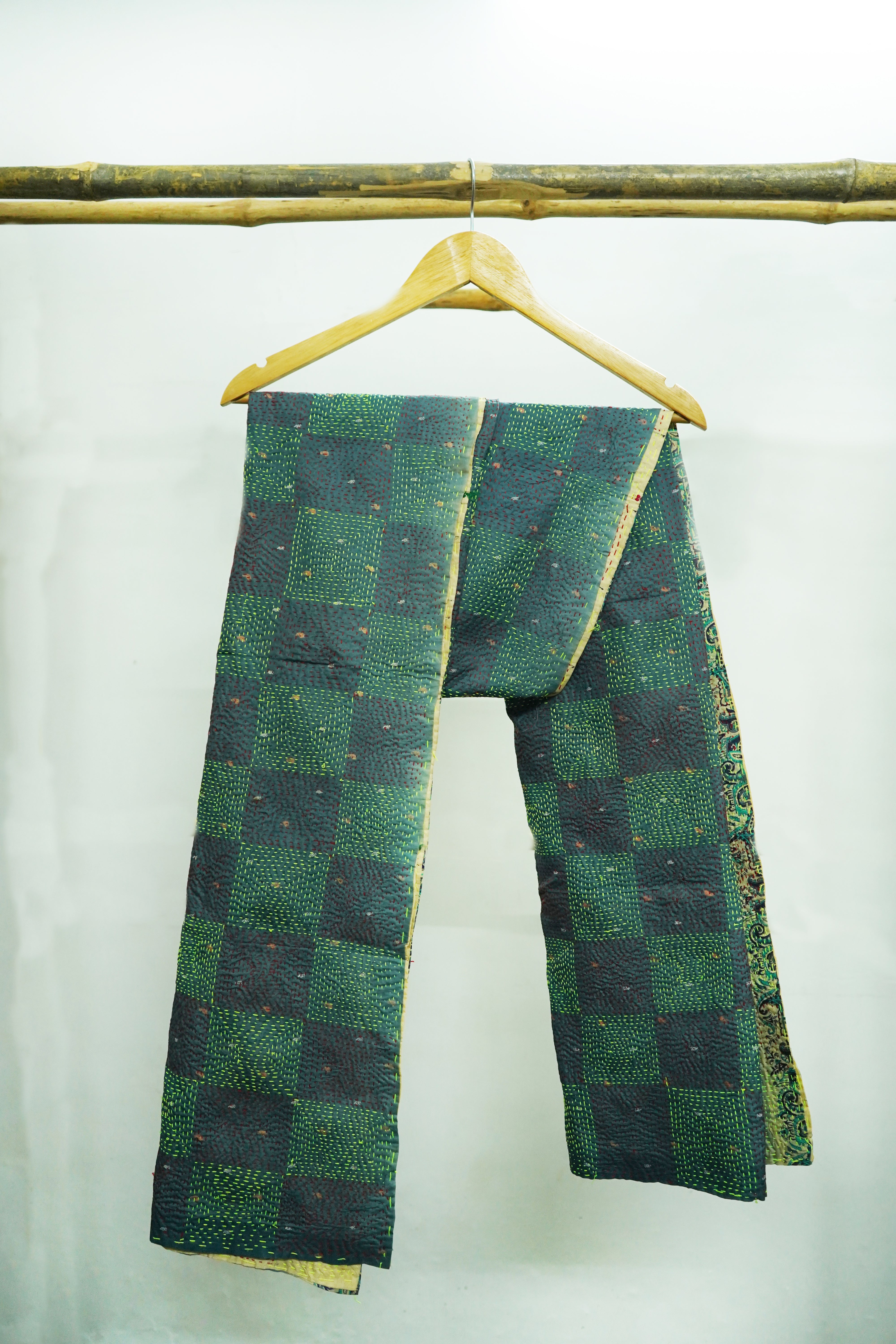 Reversible Handcrafted Kantha Work Silk Dupatta