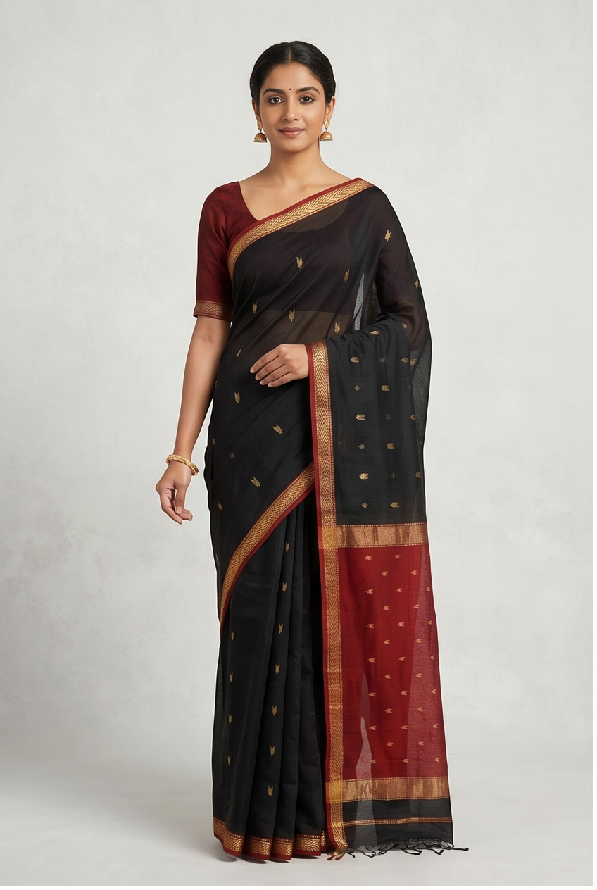 Maheshwari Cotton Silk Star Booti Saree