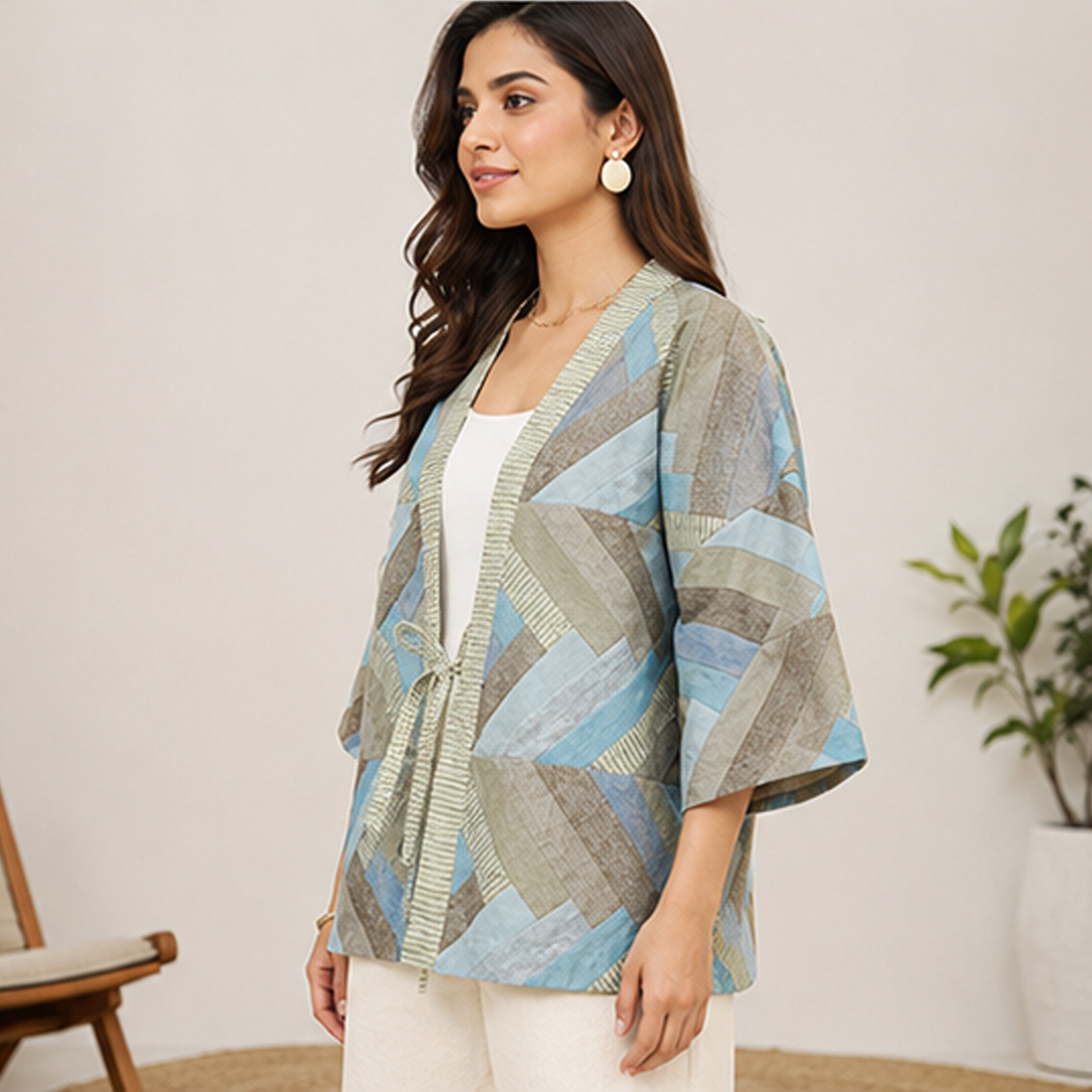 Khadi Cotton Patchwork Kimono Jacket for Women