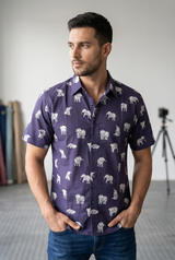 Men's Pure Cotton Elephant Print Shirt