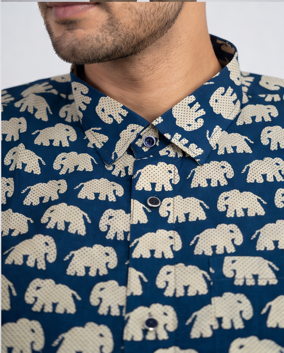 Men's Pure Cotton Elephant Print Shirt
