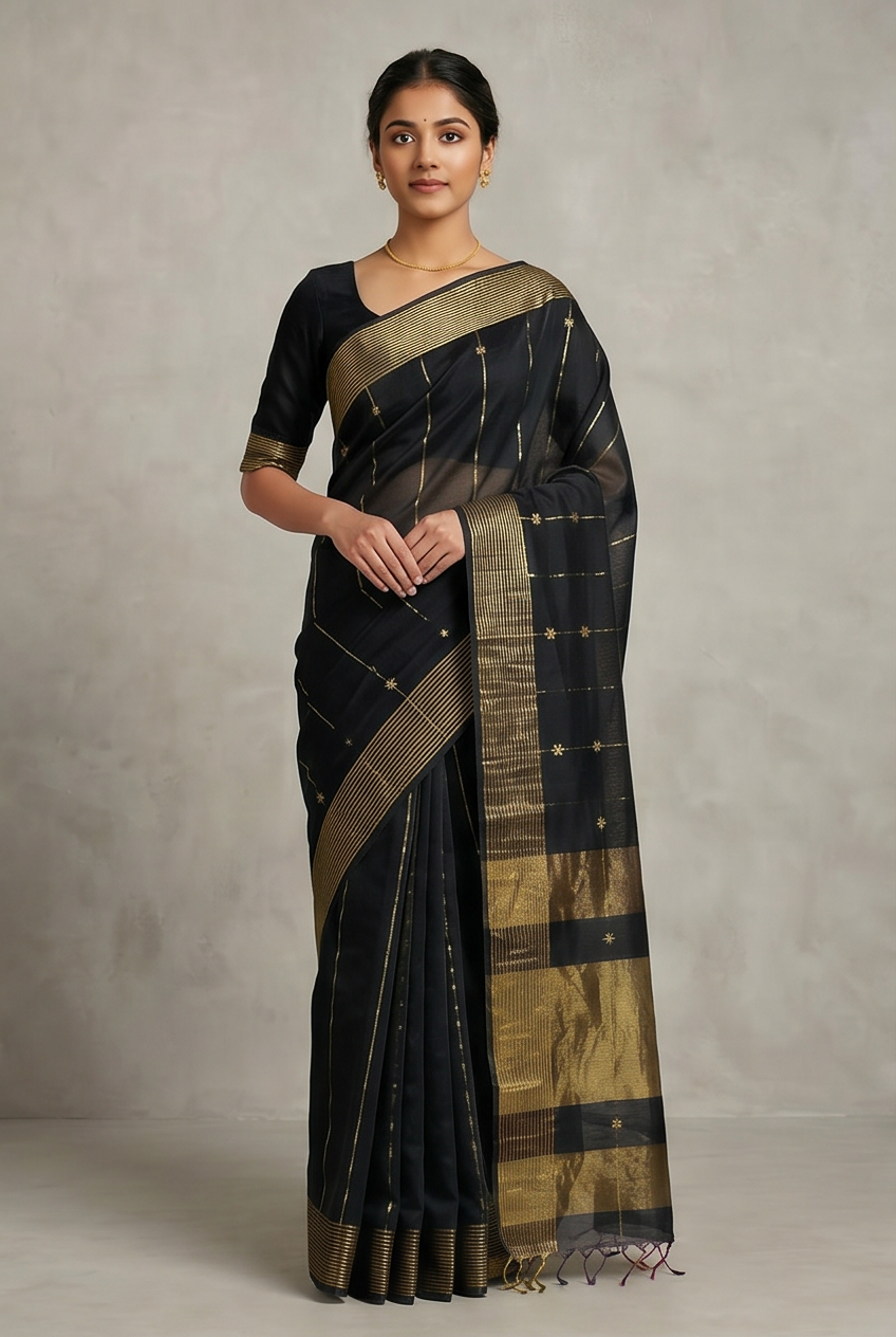 Maheshwari Cotton Silk Star Booti Tissue Saree