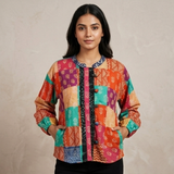 Women's Chanderi Printed Patchwork Jacket